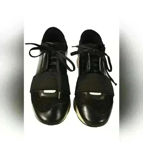 BALENCIAGA Black Leather Nylon Neoprene Race Runner Sneaker 38EU 8US Italy - Picture 2 of 8